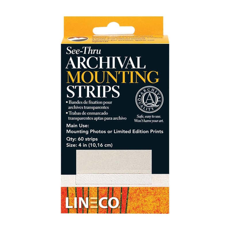 Lineco 4 Inches See-Through Archival Polyester Mounting Strips. Acid-Free, Framing Photos, Hinge-Less, Sturdy, Safe, Conservation, Easy, Artwork, Craft, DIY. (Pack of 60) - Image 1